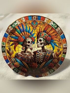 Sugar Skull Day of the Dead Sun Catcher Skeleton King Queen Acrylic Multi-Color